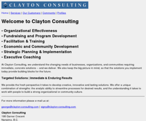 clayton-consulting.com: Clayton Consulting
Clayton Consulting provides expert consulting in organizational effectiveness, facilitation, training, executive coaching.