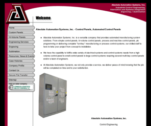 aasiwi.com: Control Panels, Control Panel Manufacturer, Industrial Controls - Absolute Automation Systems, Inc. of Wisconsin
Control panels manufacturer of automated manufacturing control panels from simple control panels, hi-volume control panels, multi-bay panel systems to delivering complete turnkey manufacturing or process control systems.