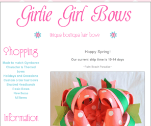 girliegirlboutique.com: Girlie Girl gymboree hair bows. Girly bowtique made to match hair ribbons and clips
Girlie Girl gymboree hair bows made to match. Holiday, special occasion, cheer, custom made to order hair ribbons