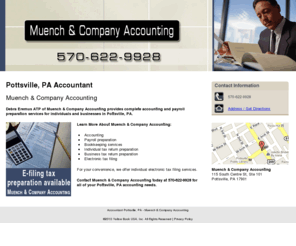 muenchandcompanyaccounting.com: Accountant Pottsville, PA - Muench & Company Accounting
Muench & Company Accounting provides Accountant,Business tax return preparation servicse to Pottsville, PA .Call 570-622-9928.E-filing tax preparation available.