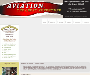 medfordairservice.com: Medford Air Service
Home Page - Medford Air Service Executive Flight Center is located in Medford, Oregon with runway access and executive facilities at the Rogue Valley International - Medford Airport.  Medford Air provides flight services for aircraft including jets and airplanes and offers Red Carpet Line Service, 100LL and Jet-A Fuels, Aeroshell Oils, Hangar Space, Tie-Downs, WiFi, Modern Office Services, Private Meeting Rooms, and Pilot Quiet Rooms.