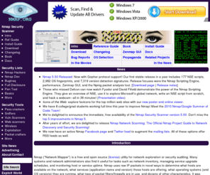 nmap.org: Nmap - Free Security Scanner For Network Exploration & Security Audits.
Nmap Free Security Scanner For Network Exploration & Hacking. Download open source software for Redhat Linux,Microsoft Windows,UNIX,FreeBSD,etc.