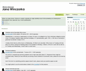 janwin.info: Strona domowa Jana Winczorka
 
 Witam na mojej stronie !Można tu znaleźć informacje na temat prowadzonych przeze mnie zajęć dydaktycznych, przejrzeć materiały dla studentów, przeczytać moje teksty i temu podobne.Strona jest w trakcie budowy, proszę o wyrozumiałość.

