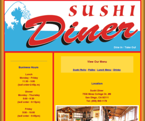 sushidiner1.com: Sushi Diner - Asian Diner in Linda Vista, San Diego - 858.565.1179
Authentic Japanese Family Diner. Sushi and Japanese Food in Linda Vista, San Diego.