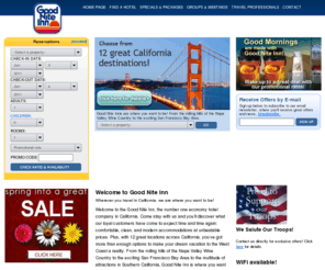 good-nite.net: Good Nite Inn – Affordable California Hotels | California Accommodations, Motels & Lodging
Good Nite Inn offers affordable and comfortable hotels throughout California.  Find relaxing California accommodations and lodging from the San Francisco Bay Area to San Diego.