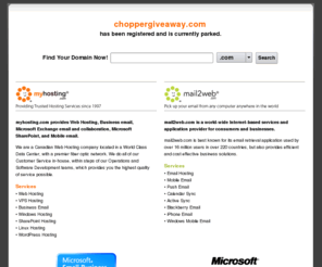 choppergiveaway.com: myhosting.com Parked Domain | Web Hosting & Email Hosting
Affordable website & domain hosting services for businesses of all sizes. Click here or call 1-866-289-5091 to get your website online today!