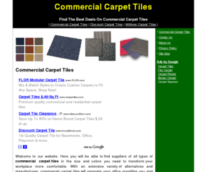 commercialcarpettilescheap.com: Commercial Carpet Tiles-Commercial Carpet Tiles
Here you find a lot of information about commercial carpet tiles as well as the best vendors and useful tips before buy your new carpet tiles.