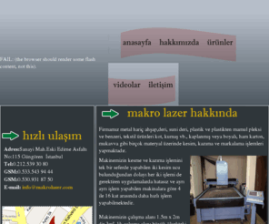 makrolaser.com: Makro Lazer-Lazerli Kesim,Lazer Kesim,Lazer Kazıma,Lazer Markalama,Lazer Aşındırma
Makro Laser ahşap,deri,suni deri,plastik,pleksi,kot,kumaş,karton,mukavva üzerine lazer kazıma lazer markalama ve lazer kesim işleri yapmaktadır.