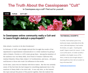 cassiopeia-cult.net: Laura Knight Jadczyk and the Cassiopaea Cult
A look inside the Cassiopaea movement with an emphasis on its leader, Laura Knight-Jadczyk