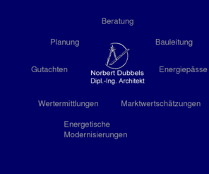 dubbels.net: Norbert Dubbels  -  Dipl.-Ing. Architekt
Dipl.-Ing. Architekt Norbert Dubbels stellt sich umfangreich mit seinem Leistungsprogramm vor. Ob Wertermittlungen, Energiepässe oder komplette Planungen. Hier erhalten Sie Architektenleistungen