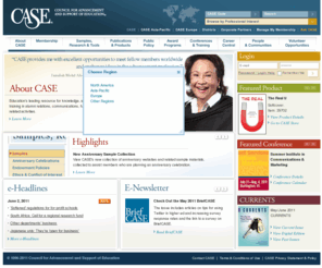 casecurrents.org: CASE - Home
Education's leading resource for knowledge, standards, advocacy and training in alumni relations, communications, fundraising, marketing and related activities.