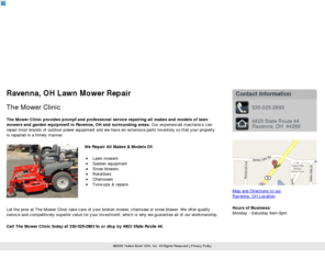 ravennamowerrepair.com: Lawn Mower Repair Ravenna, OH - The Mower Clinic
The Mower Clinic provides professional service repairing all makes and models of lawn mowers and garden equipment in Ravenna, OH. Call 330-325-2893.