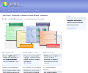 parodia.co.uk: Job Board Software - online internet recruitment package, to run out of the box
Job Board Software for running an internet recruitment website on ASP Windows servers. SEO optimized and XHTML/CSS compliant.