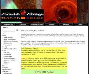 farbglass.com: East Bay Batch and Color Home Page
East Bay Batch and Color sells glass colors and glass batch. We carry Reichenbach, Gaffer, available in rod, frit and powder form.