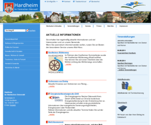 hardheim.de: Hardheim im fränkischen Odenwald
Die Gemeinde Hardheim liegt im fränkischen Odenwald und gilt als 'Perle des Erftals'. Zu ihr gehören die Ortsteile Bretzingen, Dornberg, Erfeld, Gerichtstetten, Rüdental, Rütschdorf, Schweinberg und Vollmersdorf.