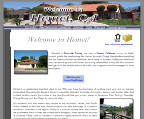 hemet-california-relocation.com: Hemet Living - Your Online Information Guide to Moving & Living in Hemet, California
Free relocation assistance for people wanting to buy, rent, or lease real estate in Hemet, 