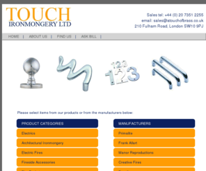 atouchofbrass.co.uk: Door Handles, Door Knobs, Door Knocker, Letter Plates, Electrical Accessories, Grills, Fire Baskets, Radiator/decorative grills etc...
Established provider of Architectural Ironmongery, Door Handles, Electrics, Radiator/Decorative grills