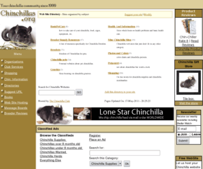 chinchillas.org: Chinchillas.org - Chinchilla Directory and free Chinchilla Classifieds
Chinchilla Web Directory-Everything chinchillas for breeders and pets.