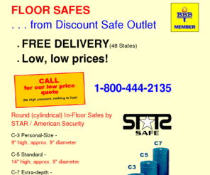 floor-safes.com: Floor Safes
Free Delivery (Continental USA).  Lowest prices. Safes for home and business.  Specialists in media safes, fireproof files, cash-drop safes, floor safes, digital safes. Also EDP media chests.