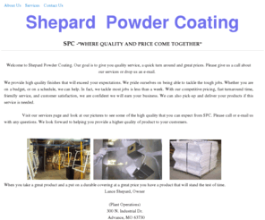 shepardpowdercoating.com: Shepard Powder Coating Home Page
Shepard Powder Coating Home Page