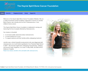 hayniespirit.org: Haynie Spirit - Osteosarcoma Cancer Non Profit
The Haynie Spirit - Osteosarcoma Cancer Non Profit in Memory of Jennifer Haynie