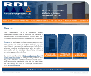 rankdevelopments.com: Rank Developments Ltd - Commercial property development company based in Hampshire
Rank Developments Ltd are a commercial property development company based in Hampshire, UK. We develop commercial property and offer high specification industrial units for freehold sale or for rental.