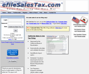 efilesalestax.com: Sales Tax Filing Software for California, Colorado, Florida, and Illinois
File your Sales Tax Returns Quickly and Easily at efileSalesTax.com.