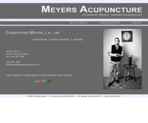 meyersacupuncture.com: Meyers Acupuncture
Christopher Meyers, L.Ac., LMT, licensed acupuncturist/massage therapist on the Upper East Side, New York City.