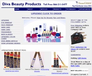 excellentlips.com: LipSense Lipstick, SeneGence Independent Distributor for Semi Permanent Lipstick
Diva Beauty Products. Toll free ordering at 866-211-5477. Semi permanent lipstick distributor.  Cosmetics that keep you beautiful dawn to dusk.  Free shipping and gift offers.  Excellent service rating. 