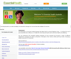 essentialhealth.com.au: Essential Health Australia - Aromatherapy and pure essential oils, massage oils,gourmet natural soaps, meditation CDs, inspirational books and 100% Natural Headlice products.
an extensive range of aromatherapy oils, pure essential oils, massage oils, aromatherapy goatsmilk and natural gourmet soaps, 100% Natural headlice prevention and management products, organic essential oils, mother and baby blended essential oils and massage oils, oil burners, base and carrier massage oils, medimist oral sprays, meditation CDs for children and beginners, inspirational books and poetry to overcome stress naturally for wholesale enquiries and for relaxation, stimulation, nurturing the body and soul  an ideal gift of aromatherapy from mother nature from the director Tracey Stranger