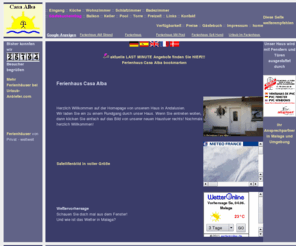 ferienhaus-alba.com: Casa Alba
komfortables Ferienhaus an der Costa del Sol mieten - mit Fotos, ausführlichen Beschreibungen und Belegungskalender. Direktbuchung beim Vermieter.