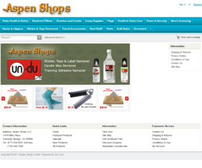 aspenshopsonline.com: Aspen Shops Online! Hard to find household products, same day shipping
We sell general merchandise including un-du adhesive remover, Mobi, Goody, patient supplies, Peeramid Bookrest Pillows