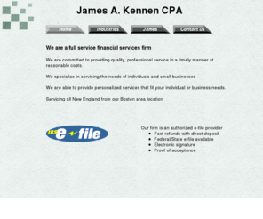 kennencpa.com: James A. Kennen CPA
Full service financial services firm: James A. Kennen CPA