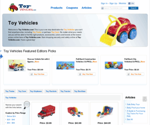 toy-vehicles.com: Toy Vehicles | Toy Trains | Toy Cars | Toy Airplane | Toy-Vehicles.com

				Welcome to Toy-Vehicles.com! This is your one stop destination for Toy Vehicles you can't find anywhere else, including Toy Trains or perhaps Toy Cars. No matter what your needs are you will be able to find the right products, accessories, colors and brands at the lowest prices online here at Toy-Vehicles.com. Start shopping securely and safe