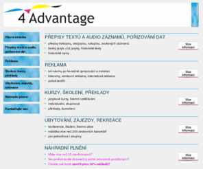 4advantage.eu: Přepisy, školení, reklama, náhradní plnění - 4 Advantage, s.r.o.
Přepisy, školení, reklama, náhradní plnění