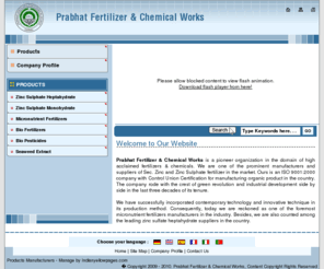 prabhatfertilizer.com: Fertilizers & Chemicals,Micronutrient Fertilizers Manufacturers,Zinc Sulfate Heptahydrate,Suppliers
Fertilizers & Chemicals manufacturers - Prabhat Fertilizer & Chemical Works suppliers of Micronutrient Fertilizers, Fertilizers & Chemicals manufacturing, indian Zinc Sulfate Heptahydrate manufacturer, wholesale Fertilizers & Chemicals suppliers, Micronutrient Fertilizers from india, Fertilizers & Chemicals, Micronutrient Fertilizers, Zinc Sulfate Heptahydrate