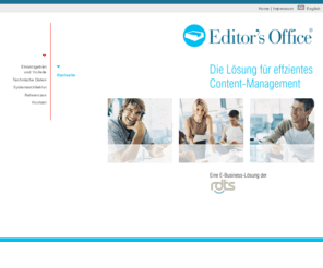 knowledge-management24.de: Editors Office
Als kompetenter Partner beraten und unterstützen wir Sie bei der Konzeption, Realisierung und Implementierung effektiver Kommunikations-Lösungen für das World Wide Web. Ferner entwickeln und vertreiben wir innovative Software-Lösungen für das Electronic Business.