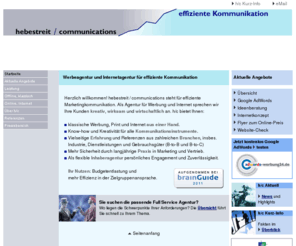 hebestreit.com: hebestreit / communications - Werbeagentur Internetagentur Dsseldorf effiziente Kommunikation
Mit hebestreit / communications sprechen Sie durch effiziente Marketingkommunikation wirkungsvoll und wirtschaflich Ihre Kunden an.