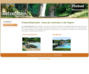 freibad-betzenstein.de: Freibad Betzenstein - eines der Schönsten in der Region!
Das Freibad Betzenstein liegt eingebettet in die Natur am Ortsrand, direkt neben dem Kletterpark Betzenstein. Neben einem Schwimmerbecken gibt es ein großes Nichtschwimmerbecken mit Rutsche, einen Kleinkindbereich und ein Springerbecken mit Sprungturm.