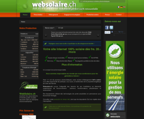 websolaire.ch: Hébergement de site web 100% renouvelable, écologique, solaire
Hébergement de sites Internet à l'énergie 100% solaire