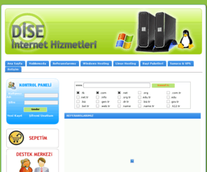 dise.gen.tr: Dise İnternet Hizmetleri
Dise İnternet Hizmetleri, Windows Hosting,Linux Hosting,Kiralık Sunusu,Vps Server,Domain Kayıt,Barındırma,Web Tasarım, Webhosting Asp, .Net, Mssql , MYSQL, Radyo host, ASP hosting