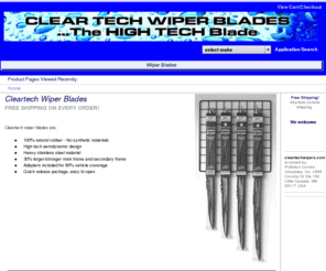 cleartechwipers.com: Cleartech windshield wiper blades
Cleartech windshield wiper blades feature heavy stainless steel frames and natural rubber blades.