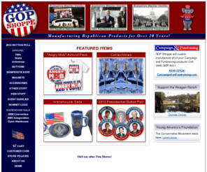 gopconventionshop.com: GOP Shoppe  Republican Source - Michael Steele - Sarah Palin - Bobby Jindal - Mitt Romney
GOP Shoppe Republican Source for political buttons, bumperstickers, apparel and more. Michael Steele for RNC Chairman and Campaign 2012 merchandise  for Sarah Palin, Bobby Jindal and Mitt Romney now in stock.