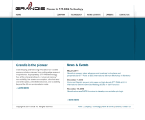 grandismemory.com: Grandis – Pioneer in STT-RAM Technology
Grandis is the pioneer in developing and licensing proprietary, non-volatile memory solutions derived from cutting-edge research in spintronics.