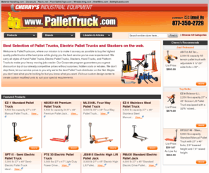 pallettrucks4sale.com: PalletTruck.com - Pallet Jacks, Electric Pallet Jacks, Skid Jacks, Electric Pallet Trucks, Lift Pallet Trucks, Scale Pallet Trucks, Walkie Pallet Trucks, Pallet Stackers, Transport Carts, Drum Lifters, Furniture Movers, Work Platforms, Work Positioners
Our mission is to offer the highest quality pallet trucks at the best prices, while also giving you outstanding customer service. We carry all styles of Hand Pallet Trucks, Electric Pallet Trucks, Stackers, hand trucks, and platform trucks to make your heavy moving jobs easier. Our Corporate program guarantees you a great discount on top of our already competitive prices.  If you don't see what you're looking for but you know what you want, then visit our custom design center to create custom modified units to suit your special requirements.