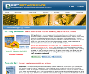 e-spy-software.com: Spy Software - 007 Local/Remote Computer Spy Program and Monitoring Software
We offer free spy software to secretly track local/remote computer's keystrokes, emails, username/password, online chat, and websites visited etc. Best for computer monitoring, parental control and employee monitoring purpose.