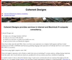 coherentdesigns.com.au: Coherent Designs
shareware graphics for www and desktop systems: jpeg landscapes, streetscapes, animated and static gifs; internet and Macintosh computer consultancy, multimedia, QTVR