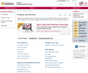 xmlpki.org: SSL Certificates, Extended Validation SSL, Identity and Authentication Services and Code Signing from VeriSign, Inc.
VeriSign Products include SSL certificates, Extended Validation SSL (EV SSL), VeriSign Trust Seal, Managed PKI, Digital IDs, and Code Signing. Our services enable online security, protect identity, and instill trust.