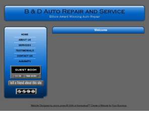 banddauto.net: B &D Auto
B & D Auto Repair and Service home page to the web site.