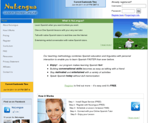 nulengua.com: Online Spanish Tutor | Online Spanish Lessons via Skype
NuLengua is a place where you can arrange to have One-to-One Spanish lessons with your very own tutor.
